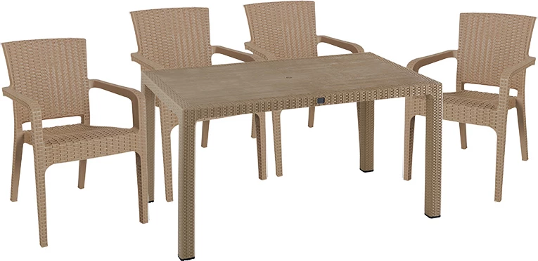 Tavolinë me karrige Explore-Halcyon set 5 pjesë PP kapuçino 150x90x73.5cm