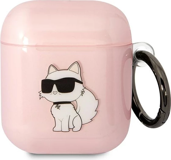 Mbështjellës Karl Lagerfeld KLA2HNCHTCP për AirPods 1/2, Choupette, rozë me unazë