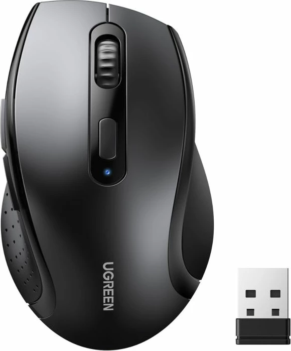 Maus wireless ergonomik UGREEN 45012 2.4GHz 1600 DPI me butona anësor, i zi