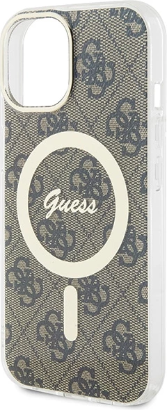 Mbështjellës Guess 4G MagSafe për iPhone 15 Plus, Kafe