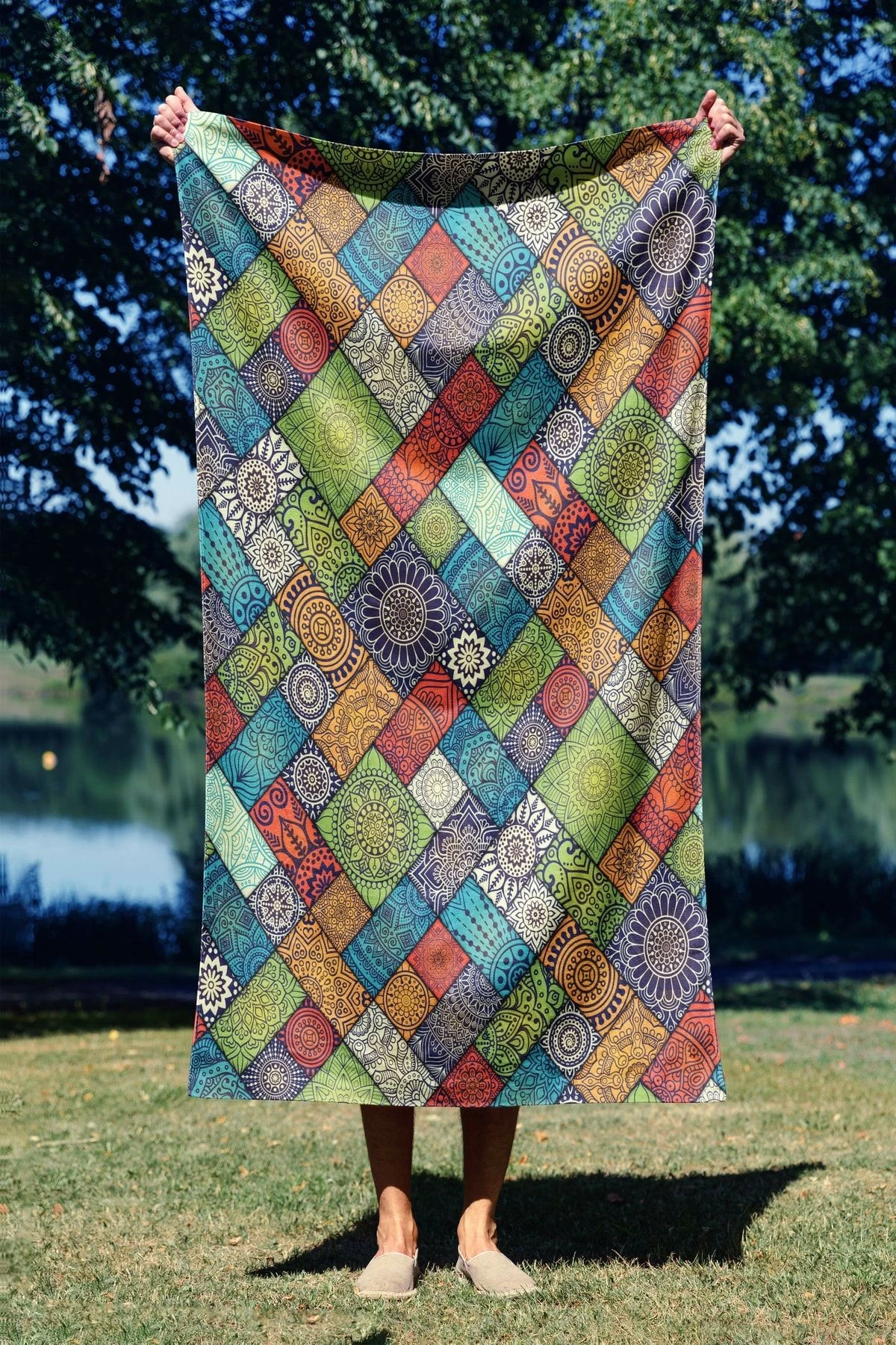 Peshqir plazhi Mijolnir, etnik, shumëngjyrësh, 90x150cm