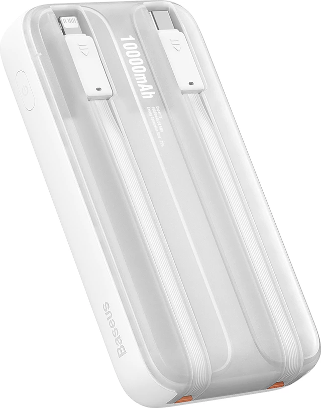 Powerbank Baseus Comet Series PPMD020002, 10000mAh, 22.5W, me ekran, me kabllo USB-C dhe Lightning, e bardhë