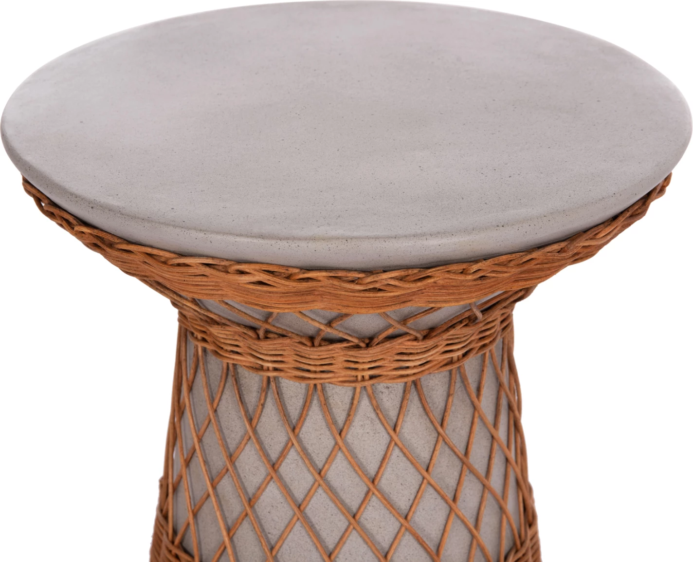 Tavolinë anësore e rrumbullakët, fibër çimento, ratan natyral, gri, FH18167.03, 40x45cm