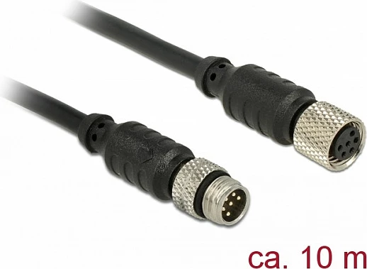 Kabllo sensori/aktuatori DeLOCK 12643, M8 mashkull në M8 femër, 0.1 m, e zezë