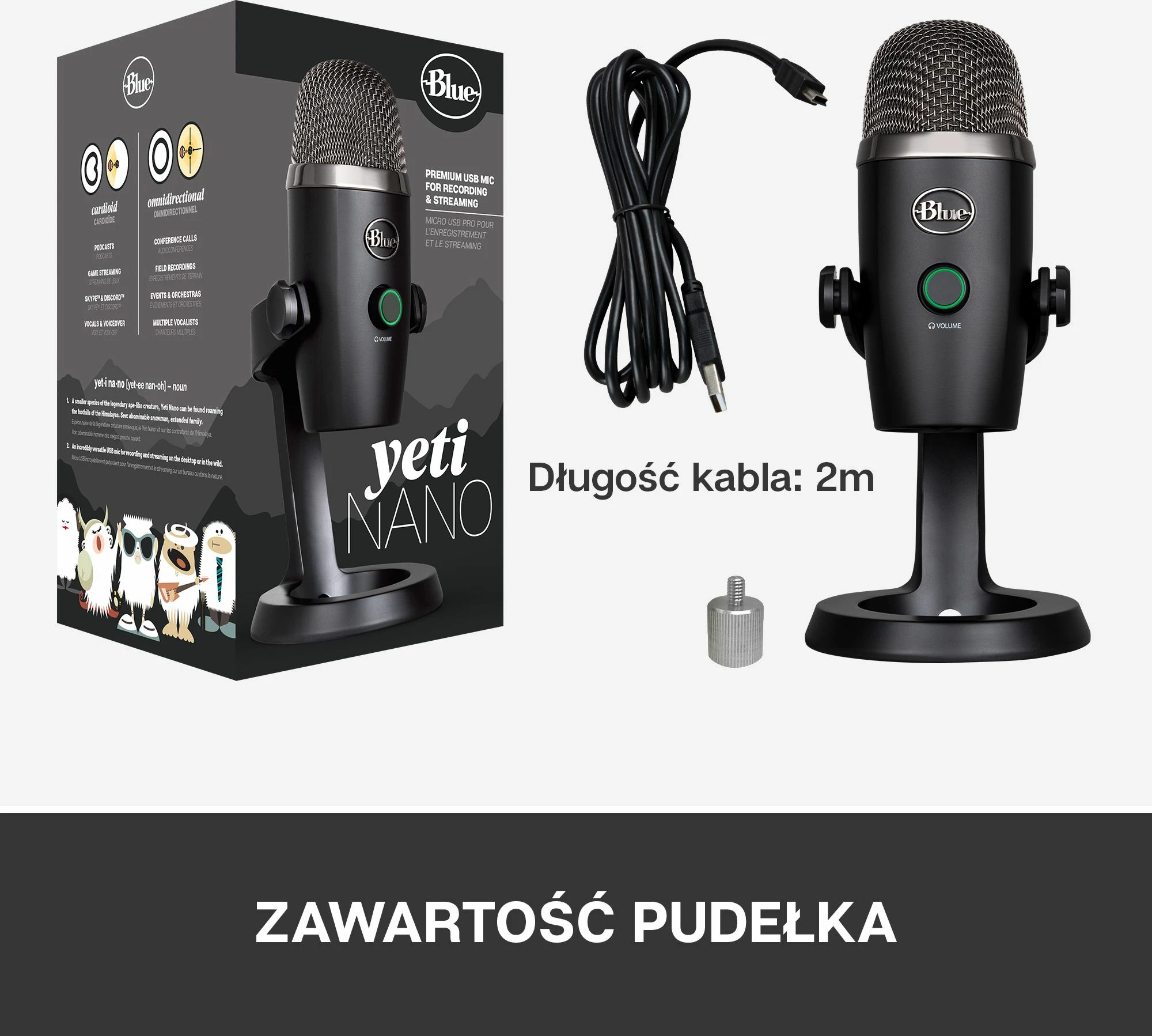 Mikrofon USB Blue Yeti Nano 988-000401, 24-bit/48 kHz, omnidirectional, i zi