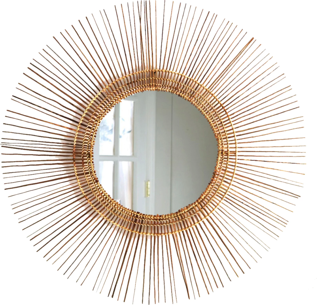 Pasqyrë rrethore me kornizë prej shkopinjsh kokosi, ngjyrë natyrale, Φ85cm, FH7733