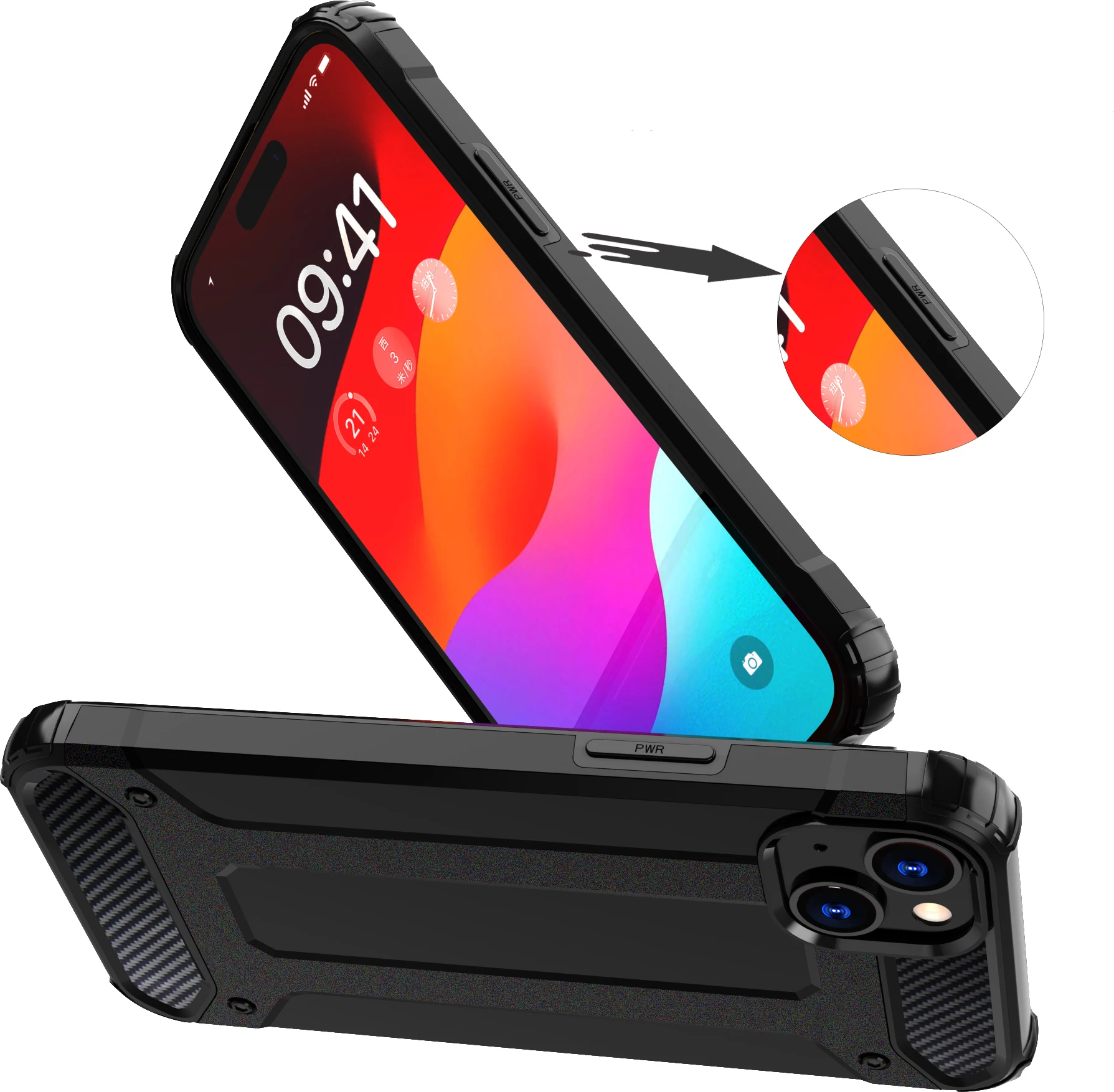 Mbështjellës Hurtel Hybrid Armor për iPhone 15, i zi