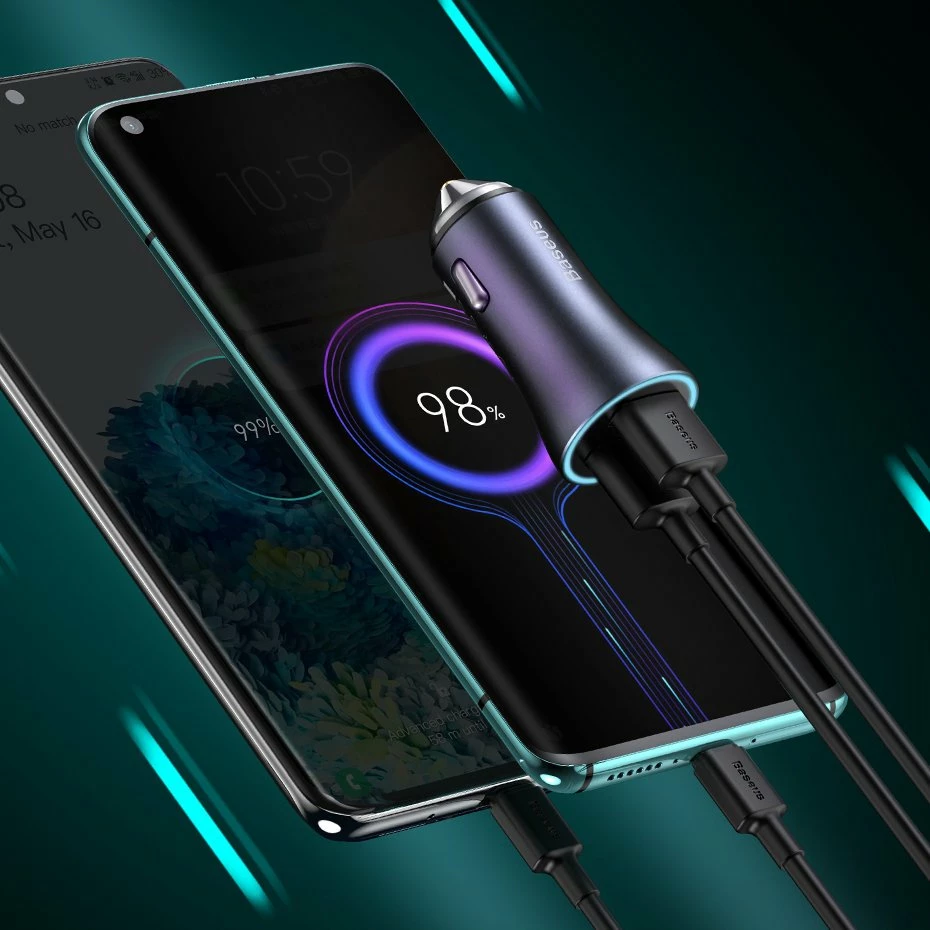 Karikues veture Baseus Golden Contactor Pro, 40W, 2 porta USB-A/USB-C, me kabllo USB-C, Gri