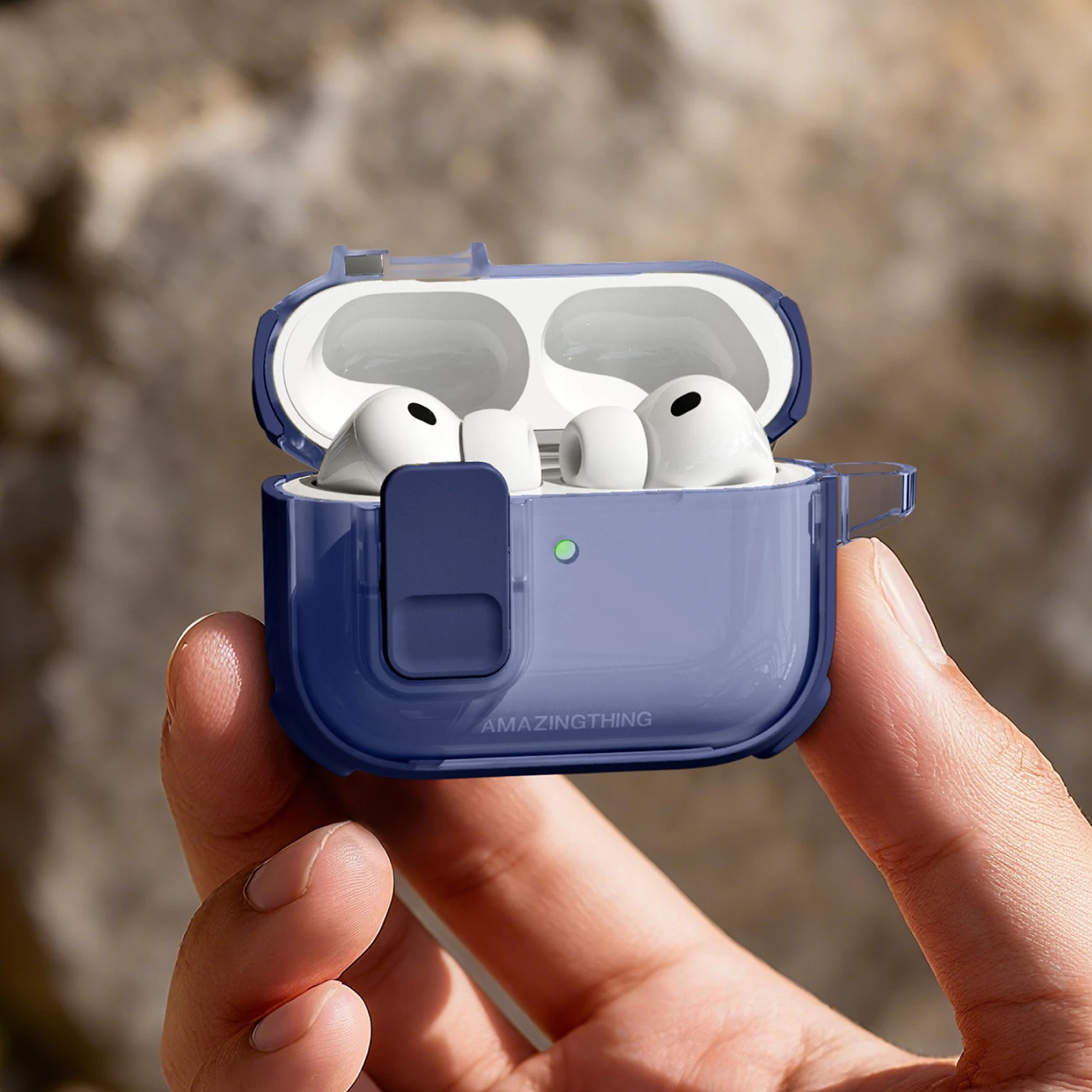Mbështjellës për kufje AmazingThing Titan Pro Mag Case Clear për AirPods Pro 3, PC+TPU, me karabiner, mbështetje karikim wireless, blu