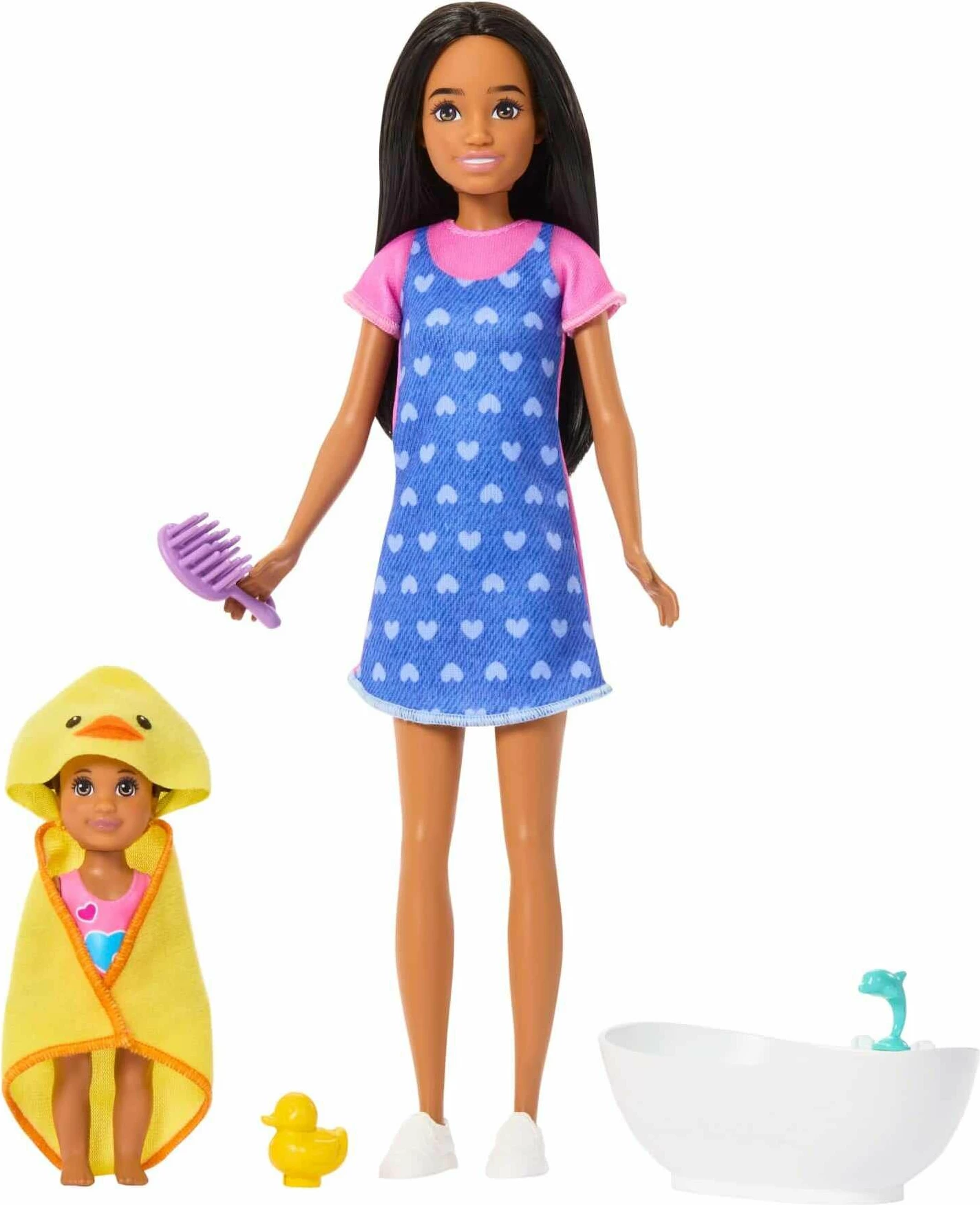 Set kukulla Barbie Skipper Babysitters Club Mattel JJB43, 2 copë me bebe dhe vaskë