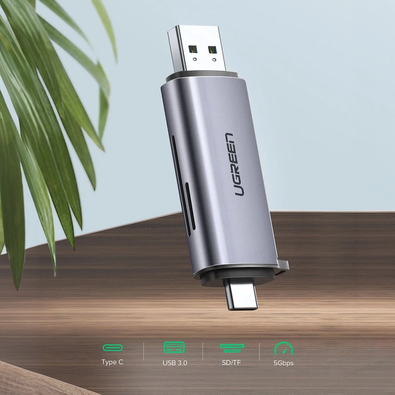 Lexues kartelash Ugreen CM185 50706, USB-A/USB-C, Gri
