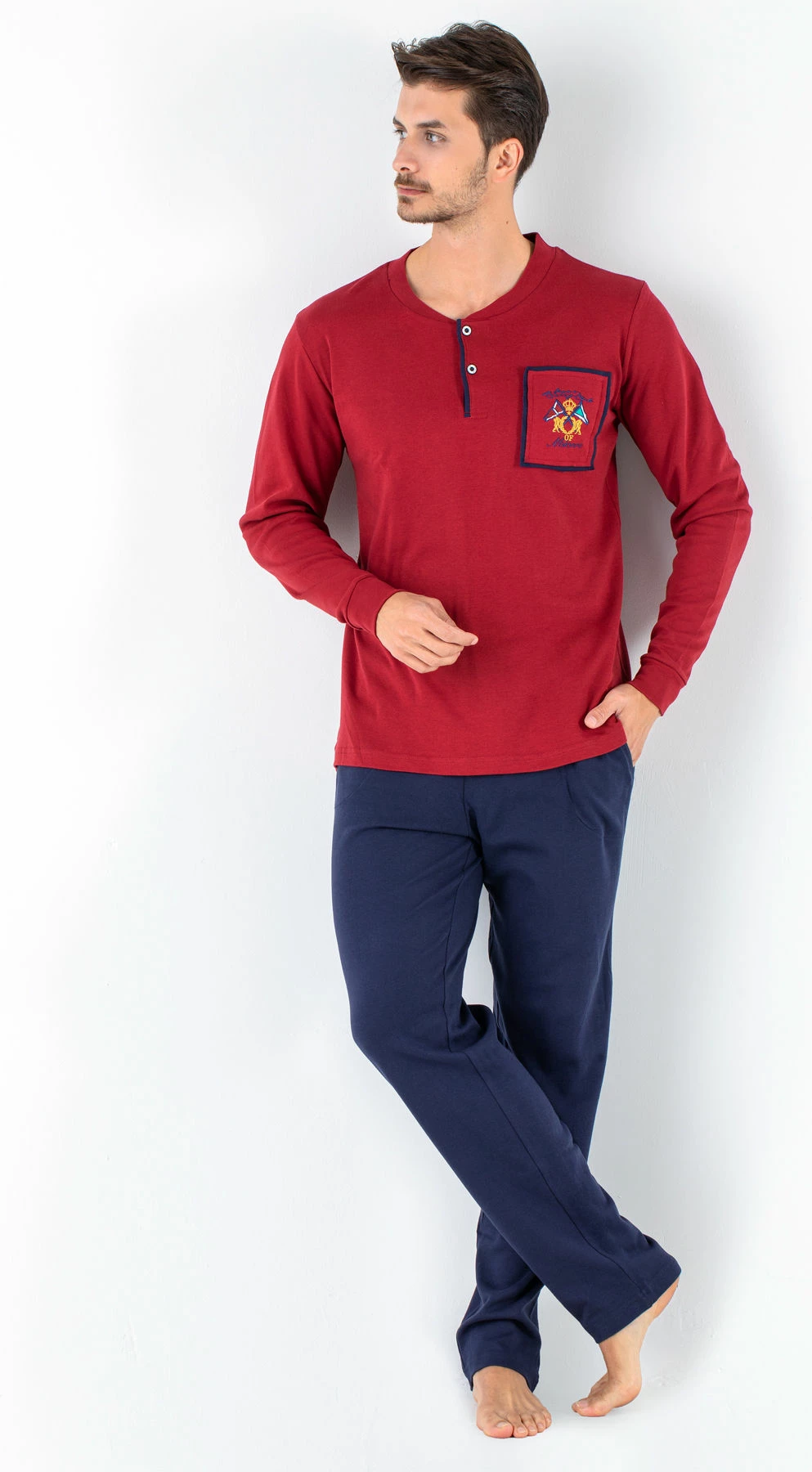 Set pizhamash për burra, ngjyrë e kuqe Claret, Jumeon, 256-020530, XXL