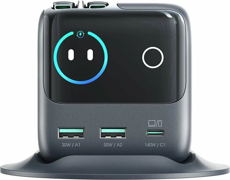 Stacion karikimi Joyroom Podix JR-TRD01 140W, 2x USB-A + 3x USB-C, 2 kabllo USB-C të tërheqshme 0.8 m, gri