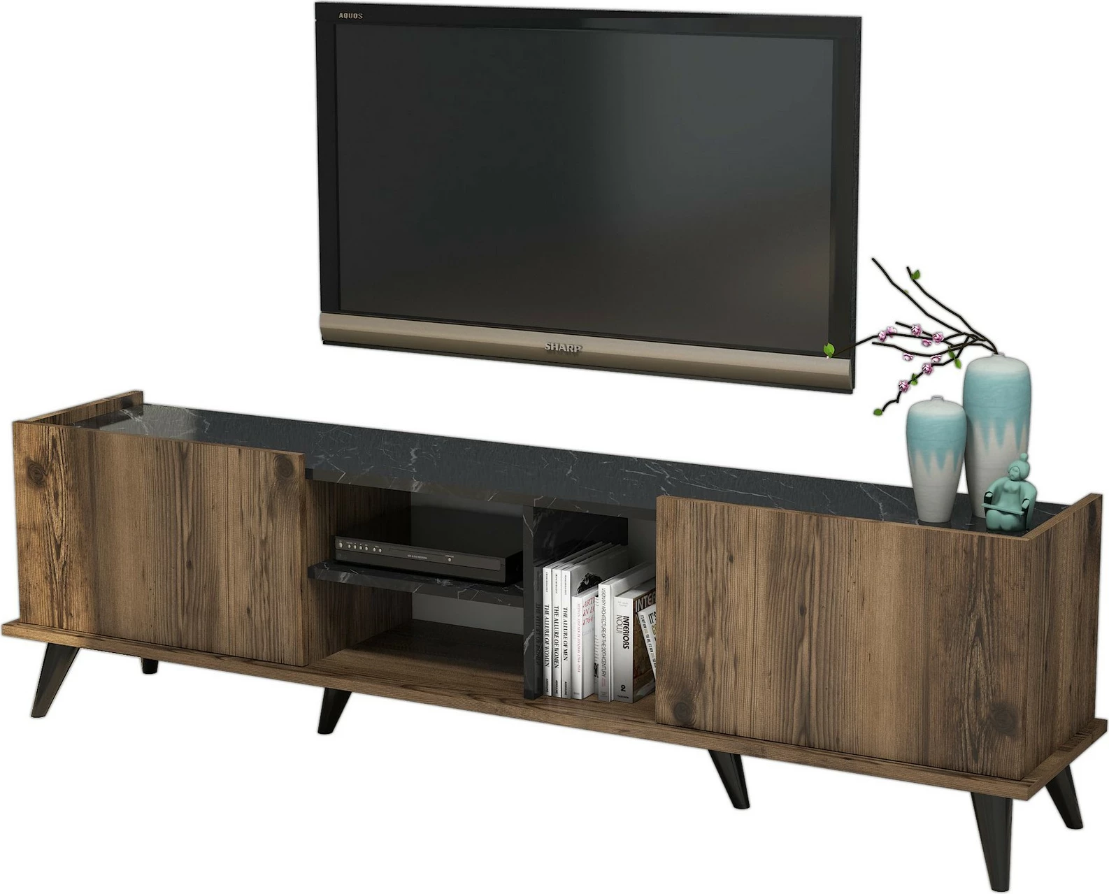 Komodë TV Hanah Home, Elegante 1330, ngjyrë arre dhe e zezë