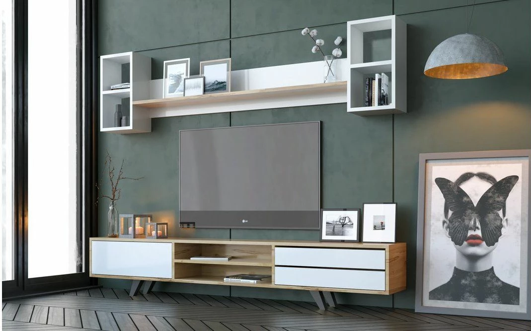 Komodë TV Skye Decor, e bardhë dhe lis, RB-072