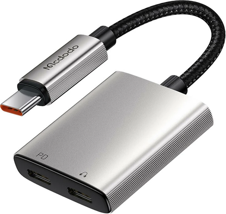 Adapter audio 2-në-1 Mcdodo CA-5570, USB-C në 2x USB-C, argjend