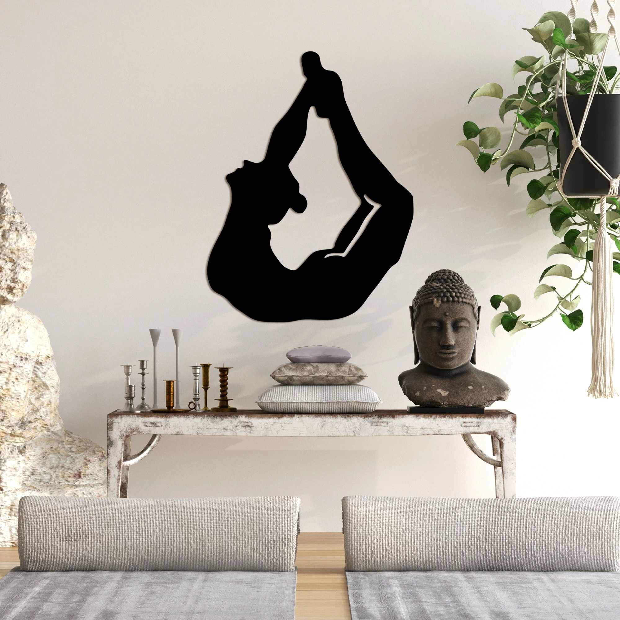 Aksesor dekorativ metalik për mur, Wallity Yoga 3, ngjyrë e zezë, 38x50cm