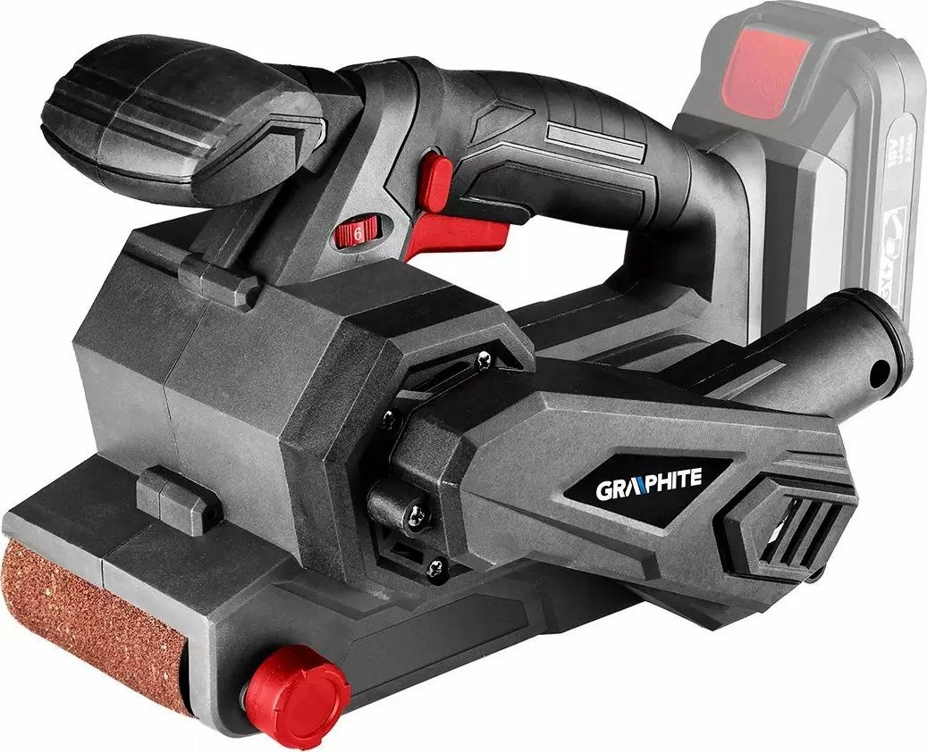 Lëmues me shirit Graphite Energy+ 58GE136 18V, 76x457mm, pa bateri/pa karikues, gri/zi