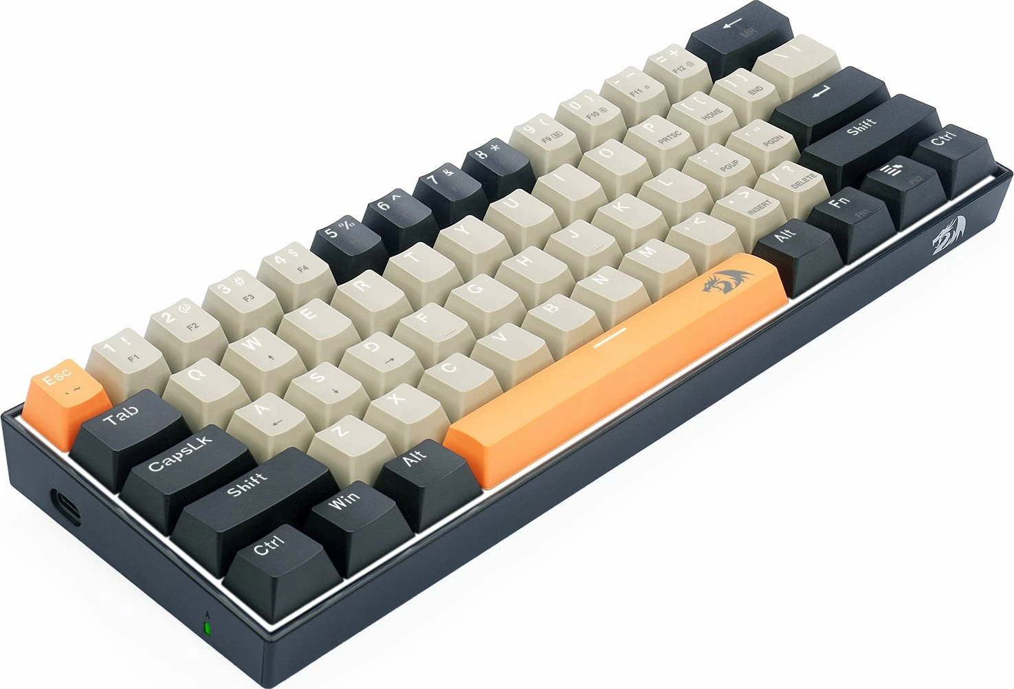 Tastierë mekanike gaming Redragon K606 Lakshmi, 60%, red switch, USB me kabllo 1.5 m, hot-swap, US layout, ndriçim i bardhë, gri/portokalli/zezë