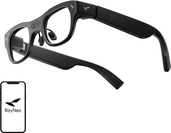 Syze AR, RayNeo X3 Pro, ekran virtual 43", Snapdragon AR1 Gen 1, 4GB/32GB, kamera 12MP 3K, Wi‑Fi 6, 76g, të zeza