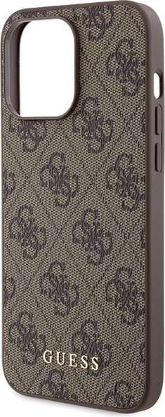 Mbështjellës Guess 4G Metal Gold Logo për iPhone 15 Pro Max, Kafe