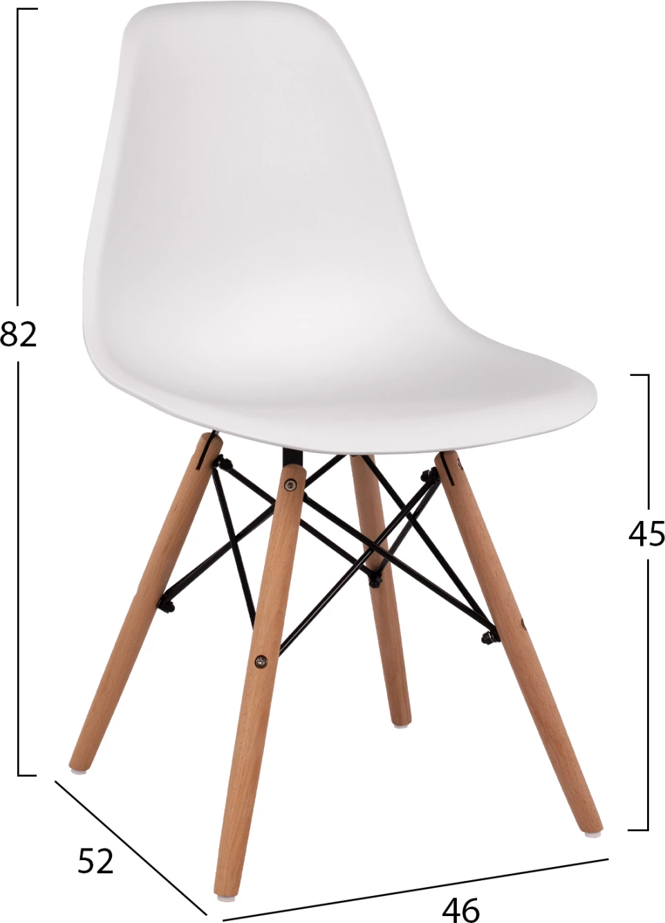 Karrige për ngrënie TWIST, set 2 copë, e bardhë PP, këmbë dru ahu, 46x50x82 cm