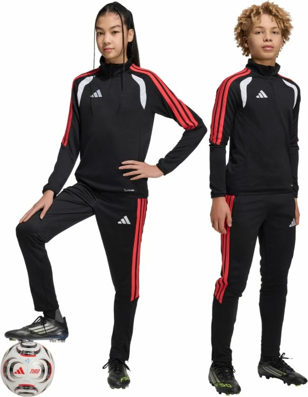 Pantallona sportive për fëmijë adidas, të kuqe e të zeza