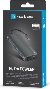 Adapter multiport Natec Fowler 2 V2, USB-C në HUB, 3x USB 3.0, HDMI 4K, Gri