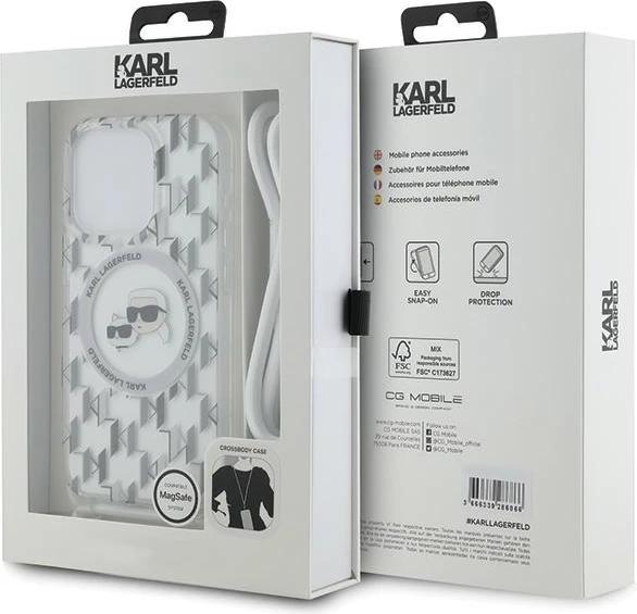 Mbështjellës Karl Lagerfeld IML Crossbody Monogram Karl & Choupette Head MagSafe për iPhone 15 Pro, Transparent