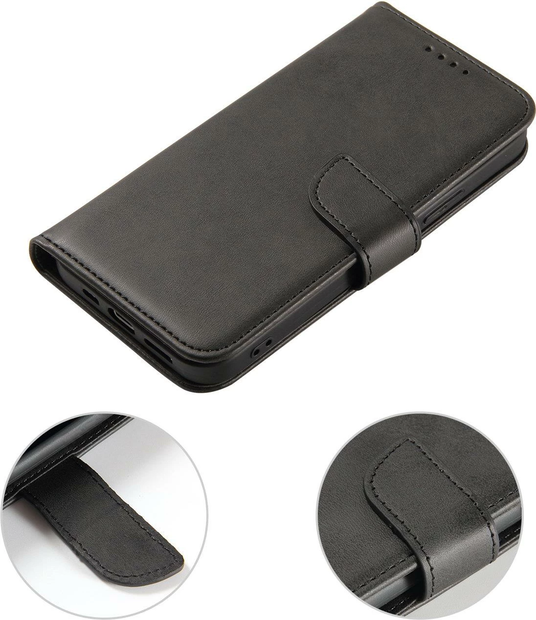 Mbështjellës Hurtel Magnet Case për Xiaomi Poco C40, flip cover me portofol dhe mbajtëse, e zezë
