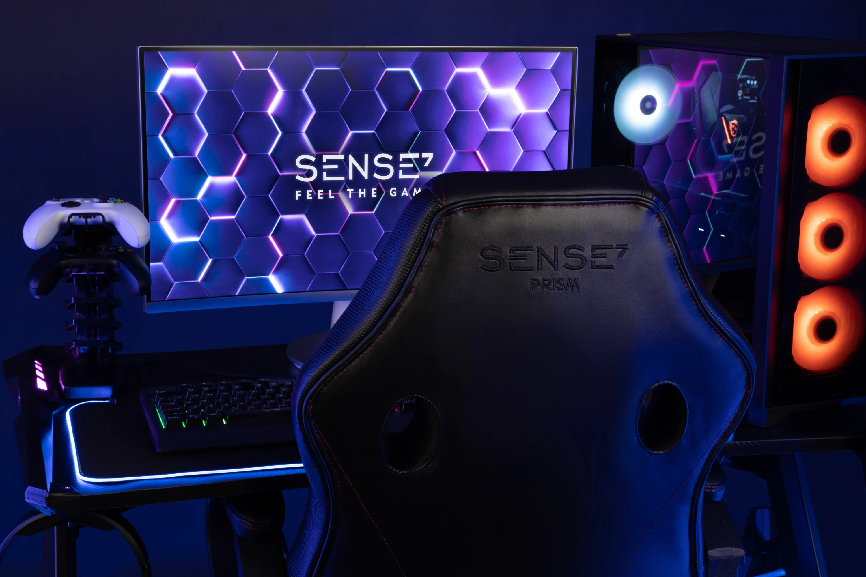 Fotelë gaming SENSE7 Prism, ekolëkurë HDE, lëkundëse FlowTech Swing, ngritje me gas lift, 120 kg, e zezë