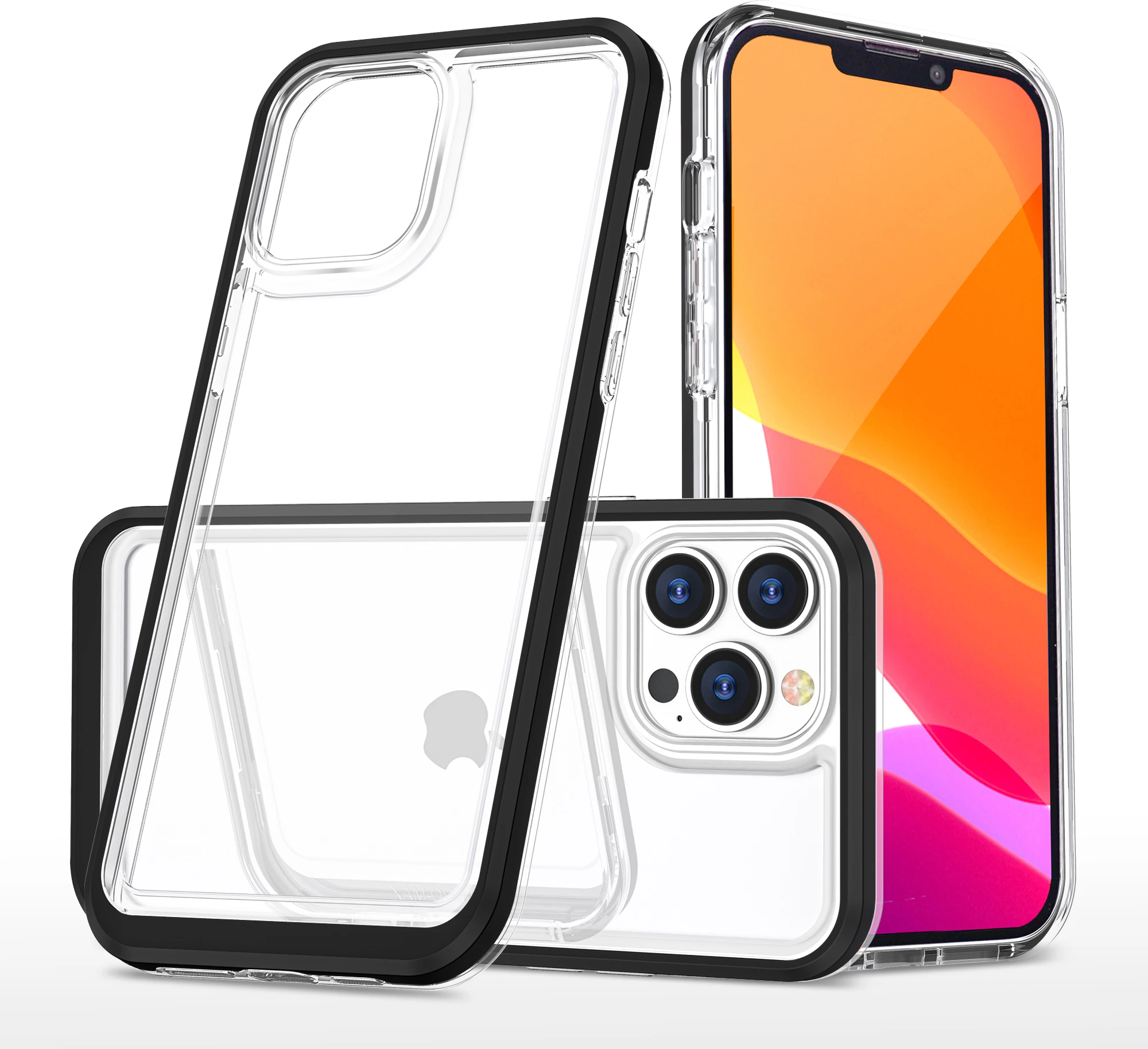 Mbështjellës Hurtel Hybrid Armor Clear 3in1 për iPhone 13 Pro Max, i tejdukshëm me kornizë të zezë