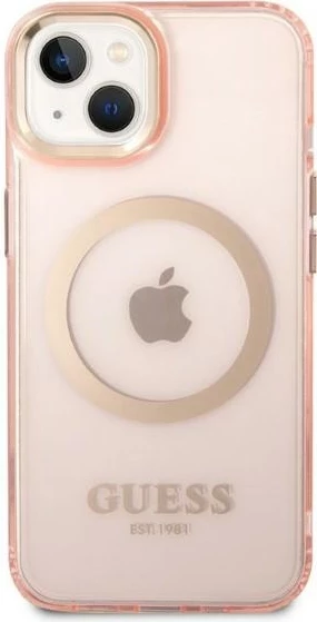 Mbështjellës Guess Gold Outline MagSafe për iPhone 14 Plus 6.7", rozë