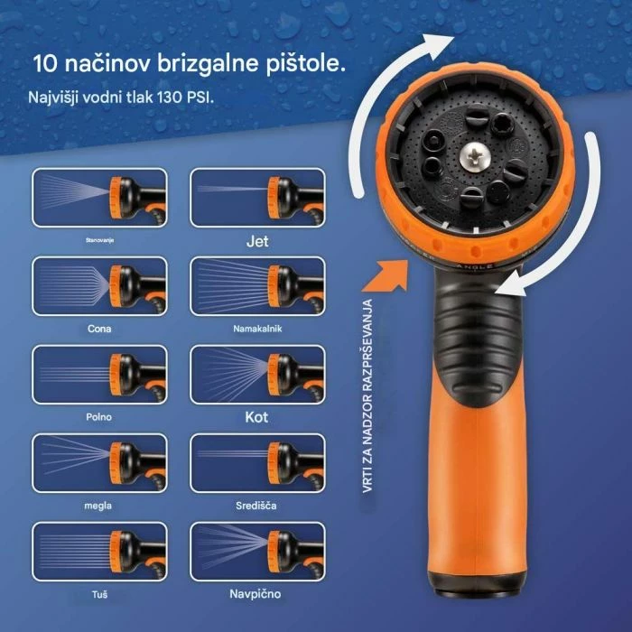 Zorrë kopshti e zgjatshme VonHaus 2500997 15 m, 10 mënyra spërkatjeje, set me lidhësa, zi/portokalli