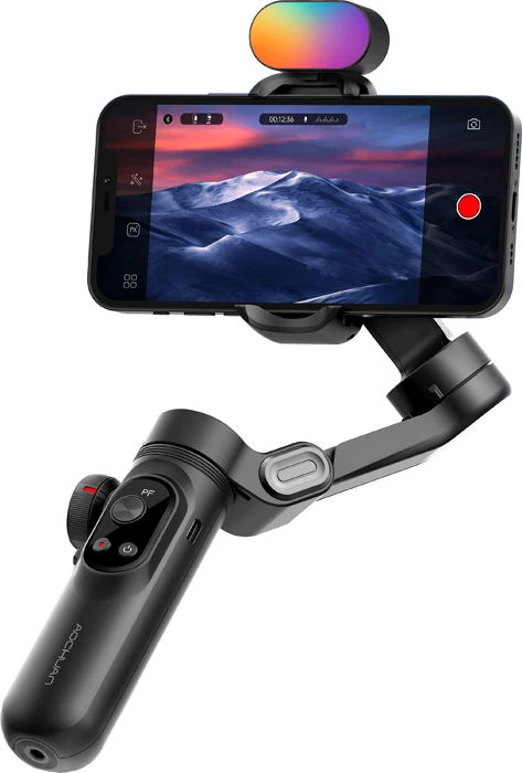 Gimbal AOCHUAN Smart X Pro 3-aksësh me dritë RGB, bateri 3200mAh, OLED, karikim wireless, set me tripod, i zi