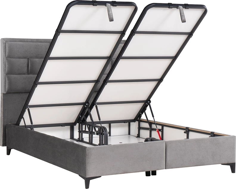 Krevat Brick me hapësirë për depo, kadife gri 07-450, 215x165x121cm (për dyshek 160x200cm)