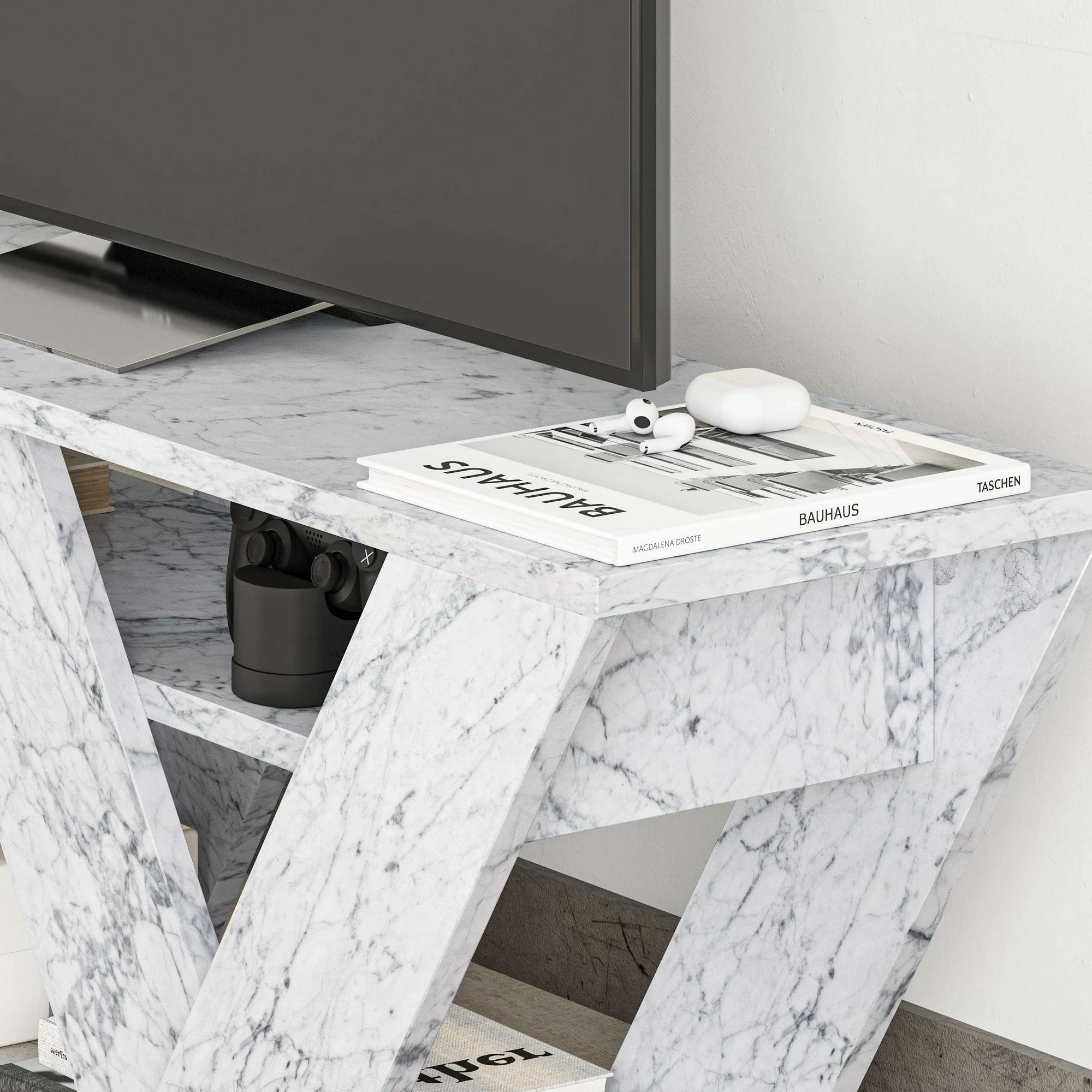 Komodë TV Skye Decor, ngjyrë mermeri Carrara