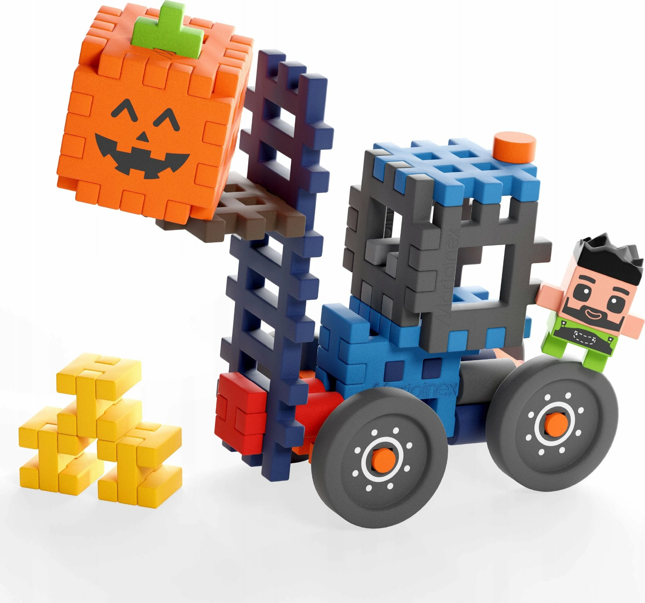 Set blloqe ndërtimi Marioinex Mini Waffle Farmer Forklift with Pumpkin 07511, 50 copë