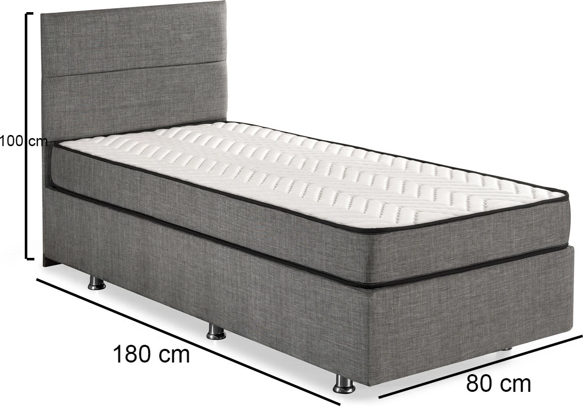 Set krevat tek, dyshek, bazë me sandëk dhe shpinore, ngjyrë gri, Hanah Home, 80x180
