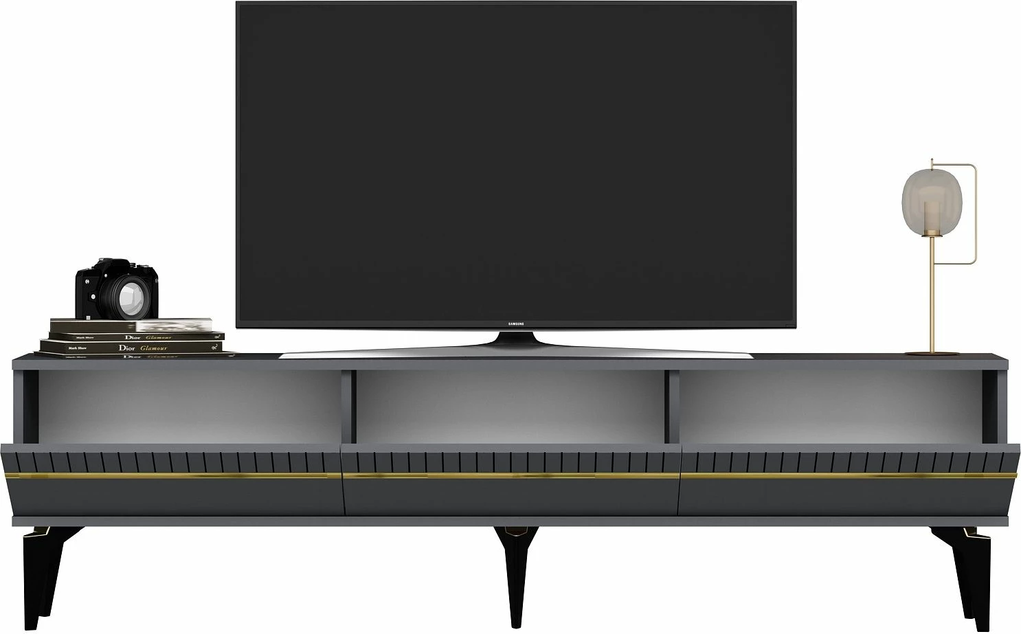 Komodë TV Skye Decor, ngjyrë antracit dhe ari, Defne