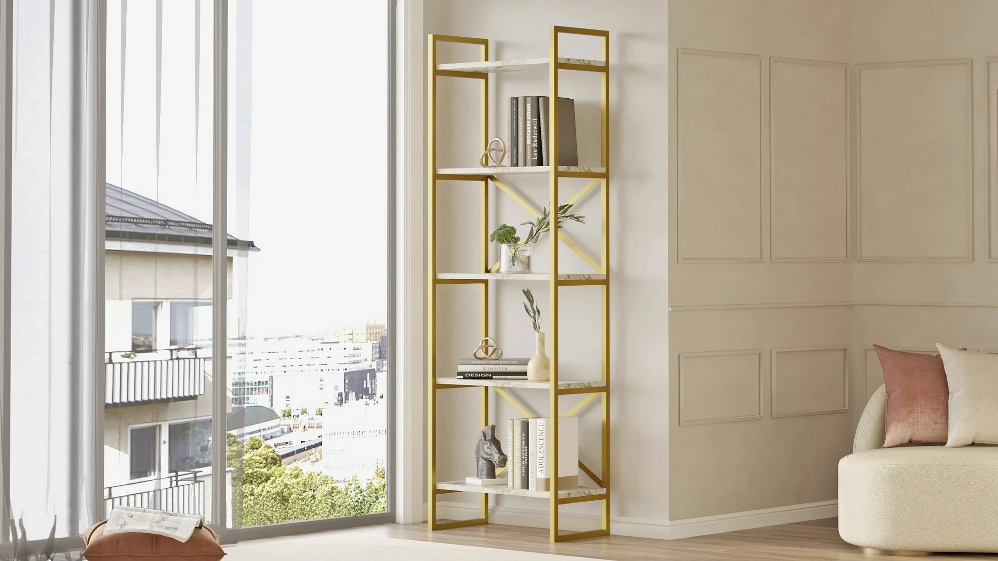Raft librash Hanah Home, Vg3-Ge, mermer dhe ari