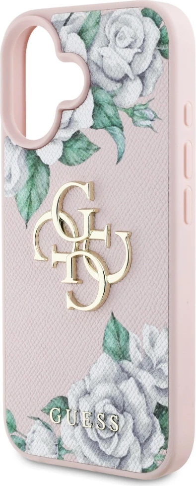 Mbështjellës Guess Grained Roses Big 4G logo për iPhone 16, Rozë