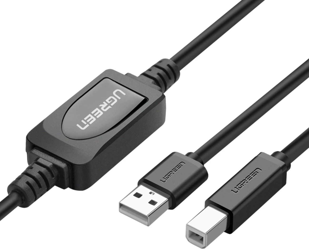 Kabllo printeri Ugreen US122, USB-B në USB-A, 15m, e zezë
