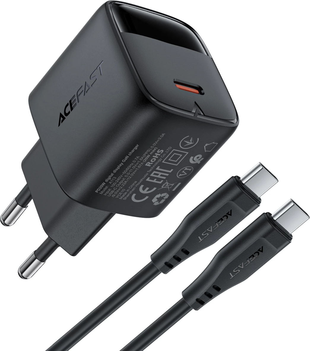 Karikues muri Acefast A113 GaN PD 20W USB-C me display, me kabllo USB-C, i zi