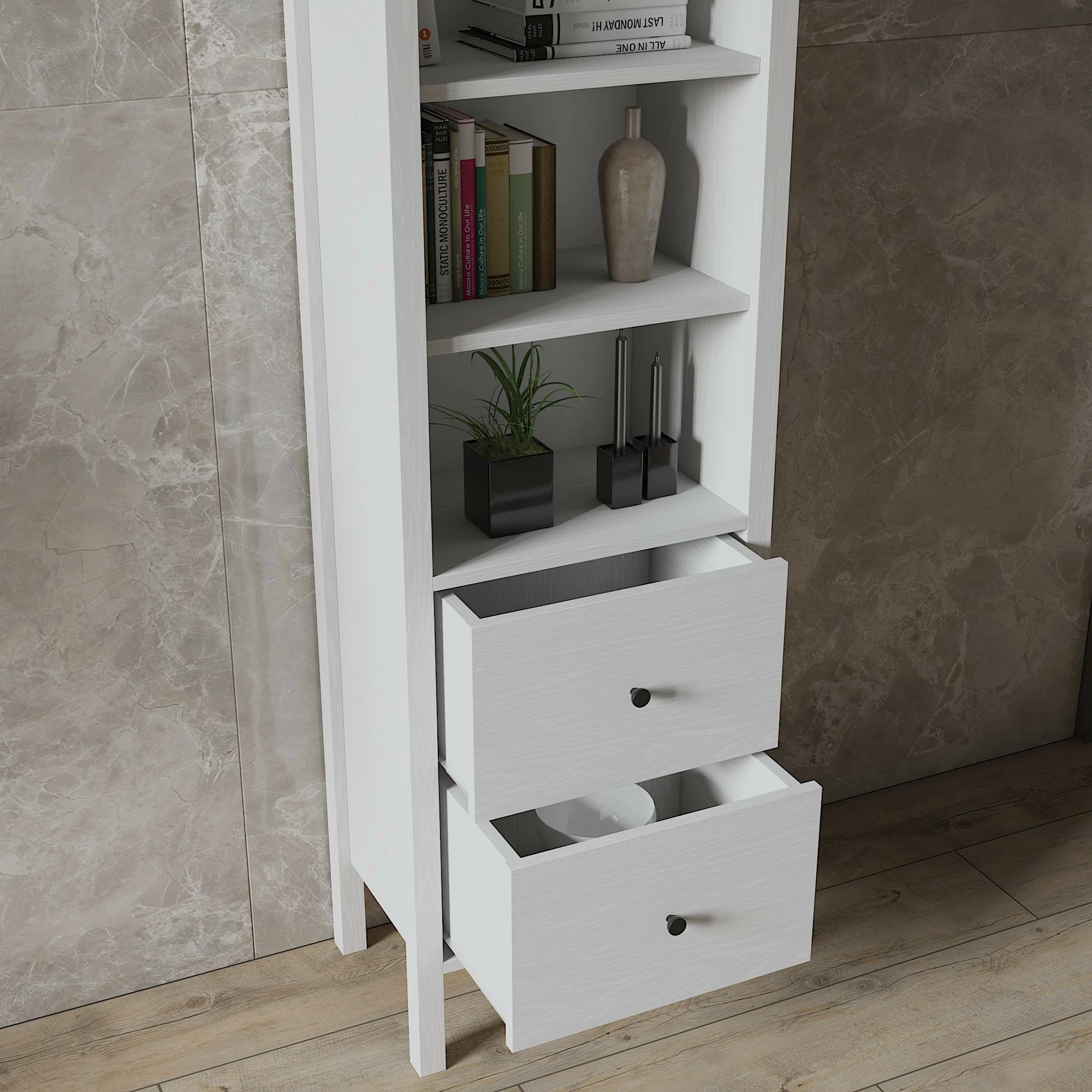 Raft librash Hanah Home, druri dhe i bardhë, FRN-10034
