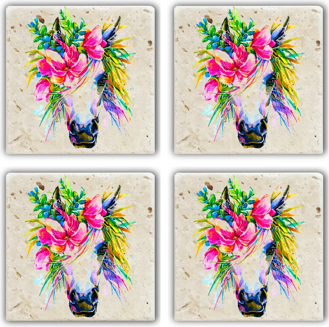 Nënkupa prej guri natyral, shumëngjyrëshe, Hermia, 10x10x1cm (4 copë)