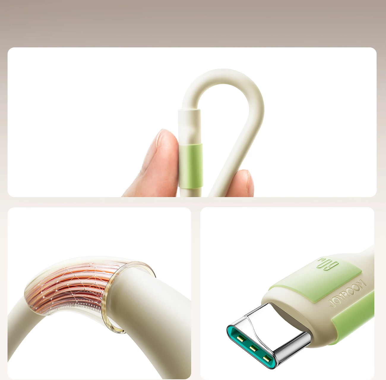 Kabllo USB-C në USB-C Joyroom S-A53, 2m, 60W, majë fluorescente, bezhë