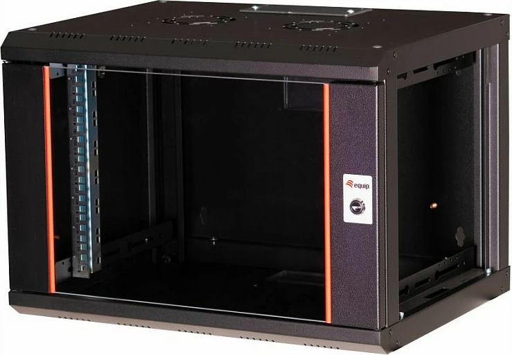 Kabinet rrjeti rack muror EQUIP Eco Mount 19", 7U, 600x450 mm, derë xhami e temperuar, me çelës, i zi