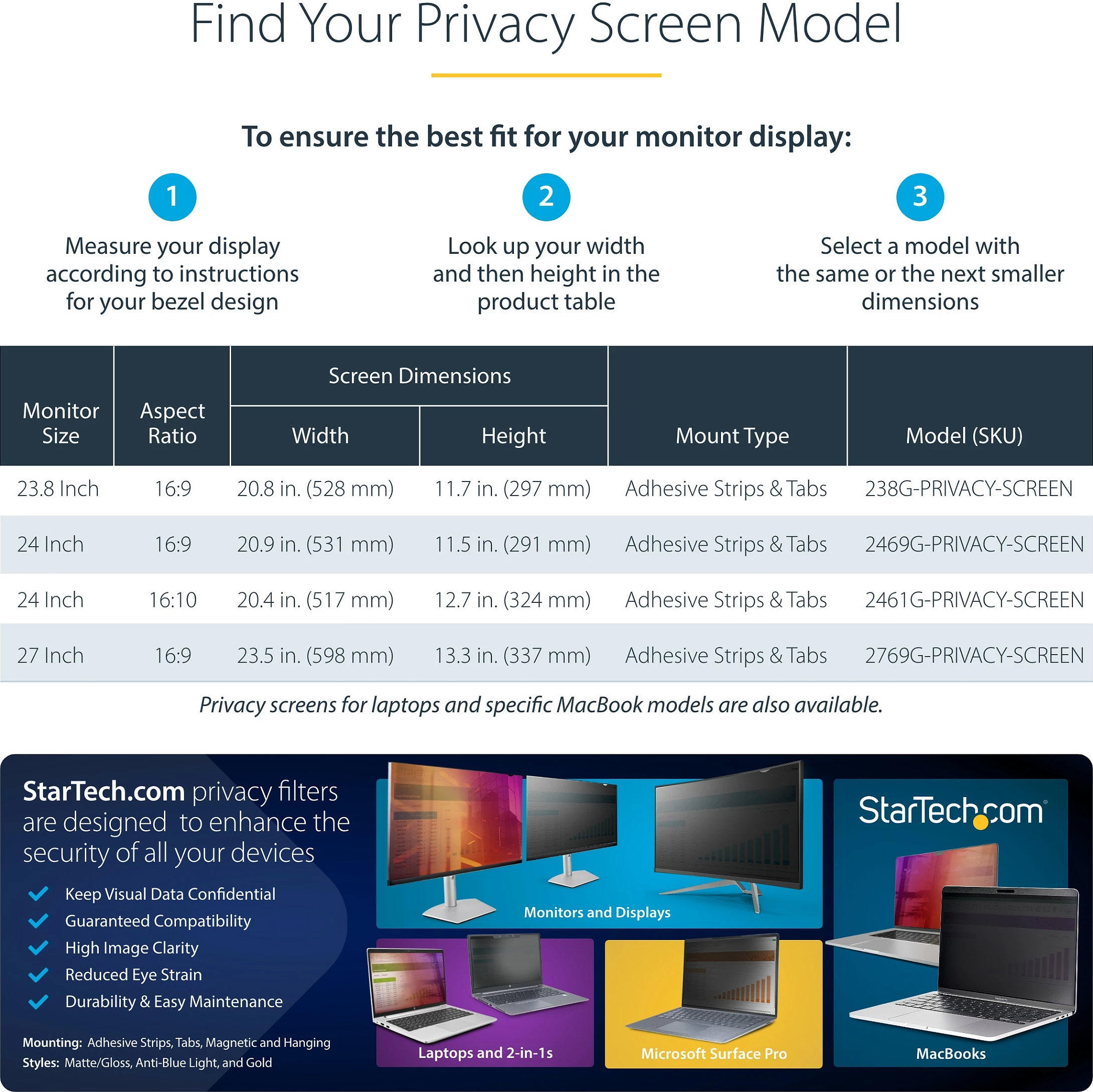 Filtër privatësie për monitor StarTech 24" 16:10, Gold/Black