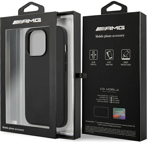 Mbështjellës Mercedes AMG Leather Hot Stamped për iPhone 13 Pro / 13 6.1", i zi
